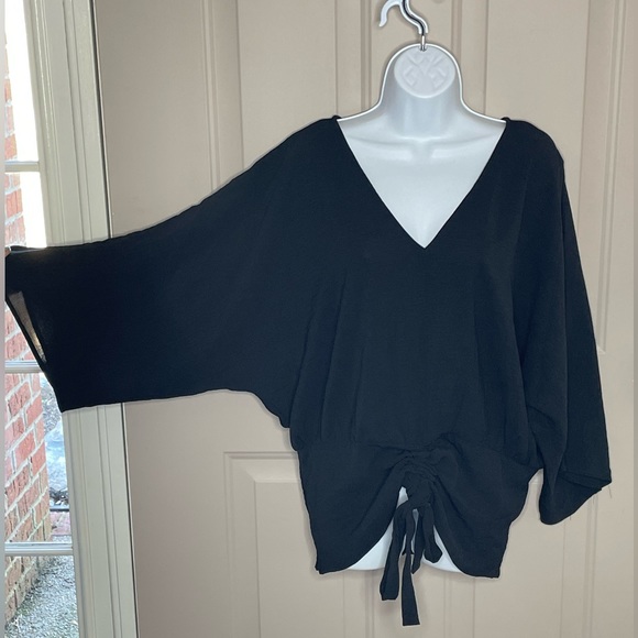 Perfectly Priscilla L dolman sleeve Black Blouse with Ruching - Picture 3 of 8